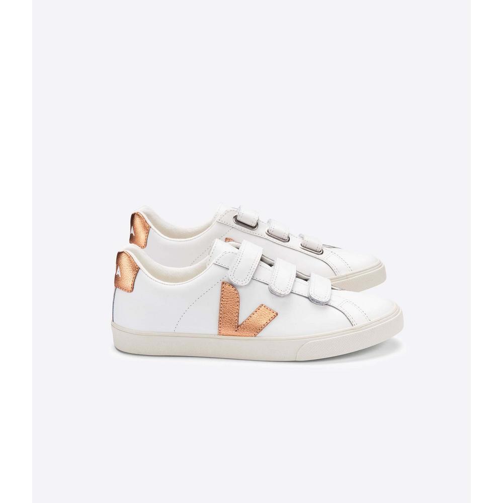 Veja 3-LOCK LEATHER Women\'s Sneakers White/Orange | NZ 604UZG